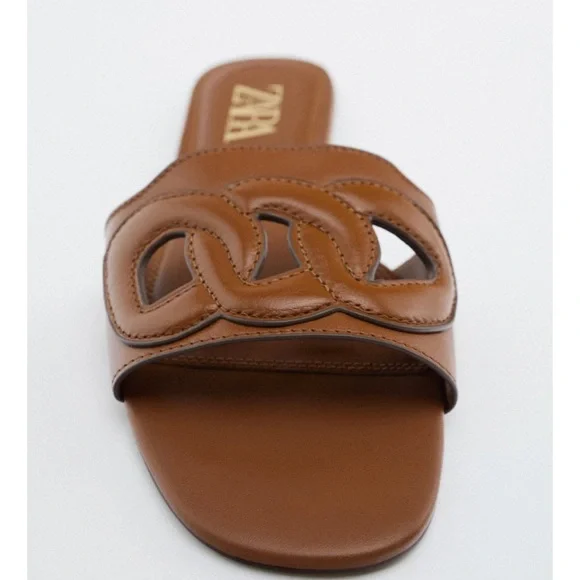 NWT Zara Raised Detail Leather Slides Size 6.5 - Picture 5 of 7